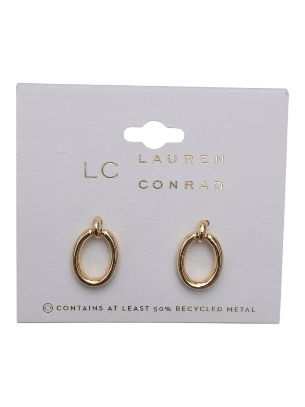 NWT LC Lauren Conrad Gold Tone Dainty Oval Door Knocker Drop Hoop Earrings